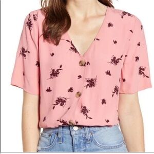 Something Navy‎ Pink Coral Button Up V Neck Top